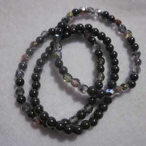 Iridescent and Hematite Beaded Stretch Bracelet Set.